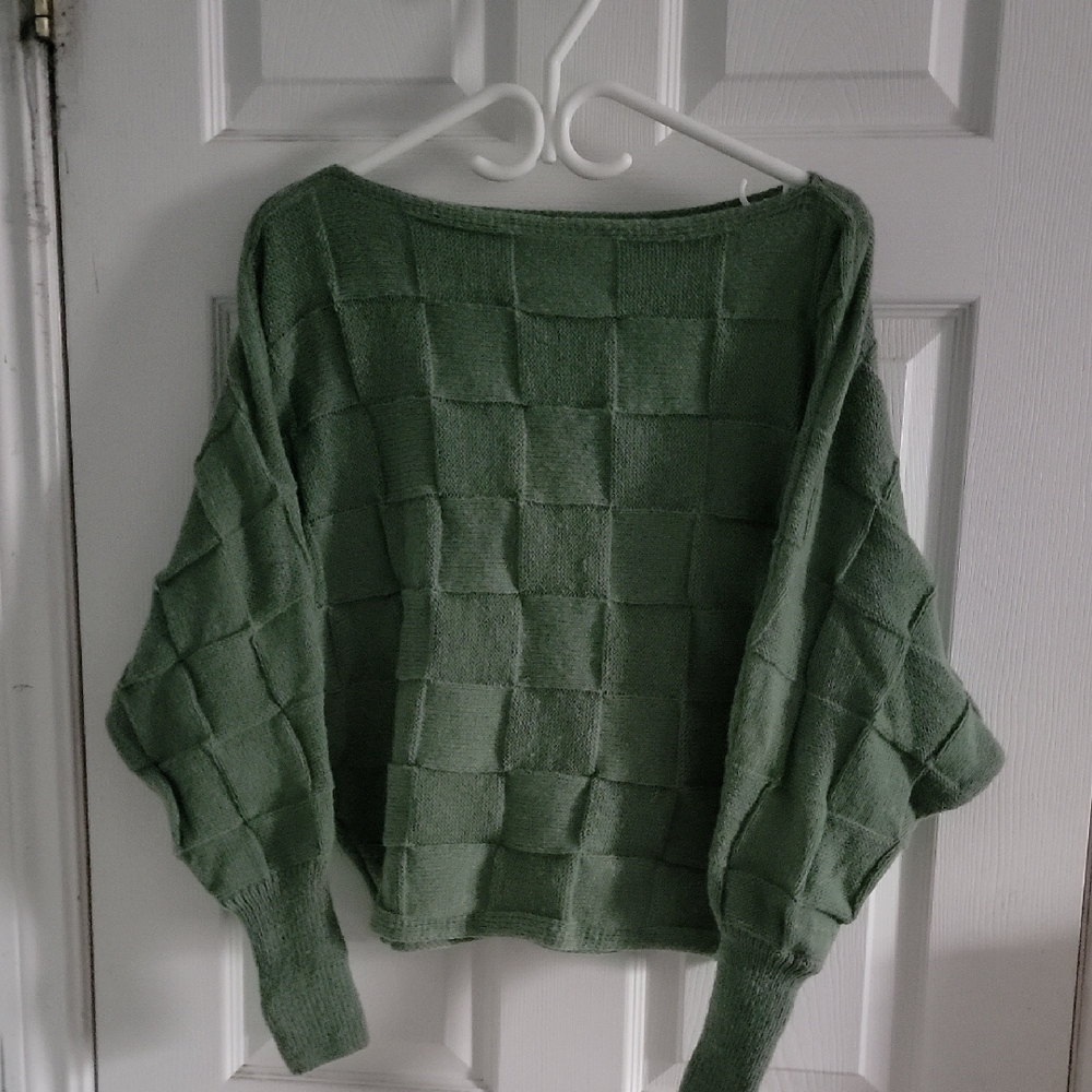 SHEIN Green Off-the-Shoulder Sweater with Textured Knit